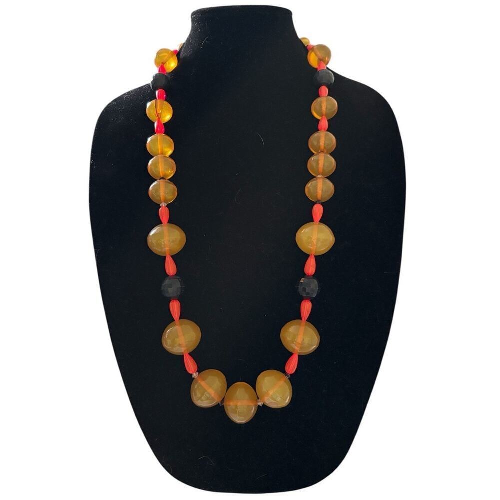 Apple juice Bakelite Multi Color Beaded Long Necklace Art Deco Vintage